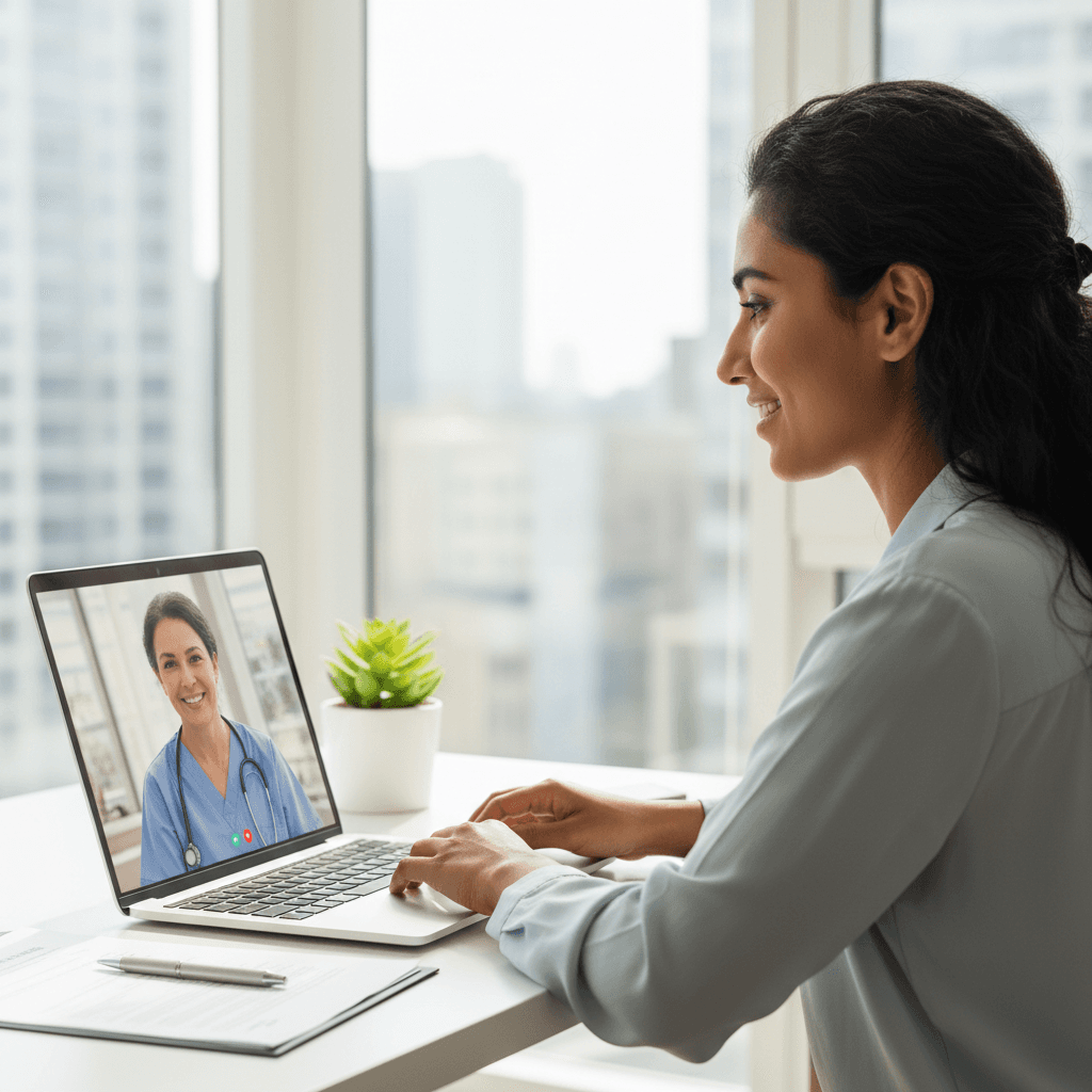 Woman in Dar es Salaam having an online consultation with a doctor